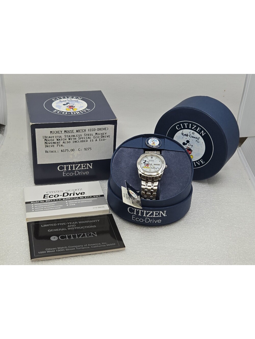 Citizen Eco-Drive Disney Mickey Mouse Watch BM8220-51C Full Box Set W/Pin Works